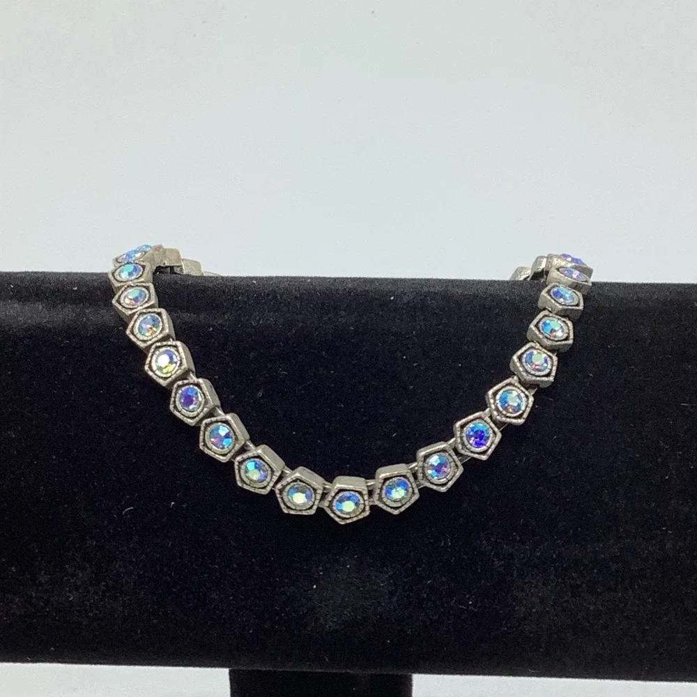 Silver‎ Tone Multi Iridescent Blue Rhinestone Bracelet